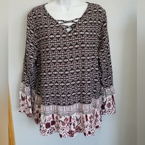 Christopher & Banks Pink Tie Front 3/4 Sleeve Blouse